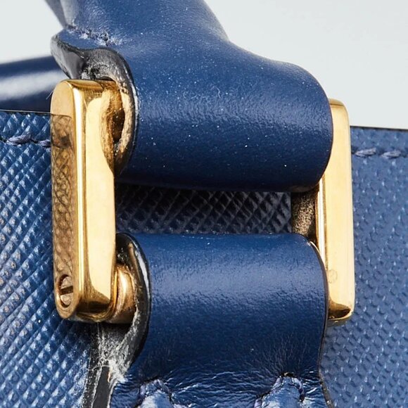 Prada Bluette Saffiano and Soft Calfskin Leather Small Monochrome Tote Bag 1B - Picture 5 of 10